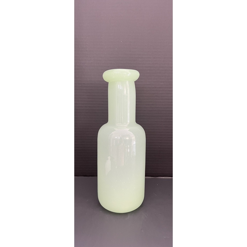 MCM Art Glass Bottle‎ Vase Light Green Jade Color 12"